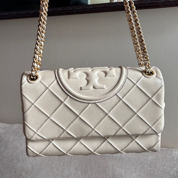 Tory Burch Handbags - Tory Burch Fleming Used Soft Flap Fleming Bag in New Cream w/ Dust Bag Included